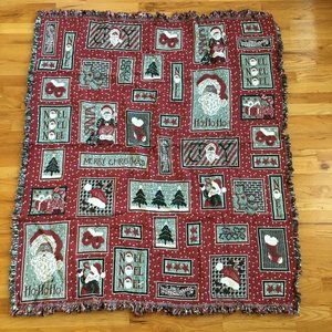 MERRY CHRISTMAS WOVEN THROW BLANKET  SANTA TREE